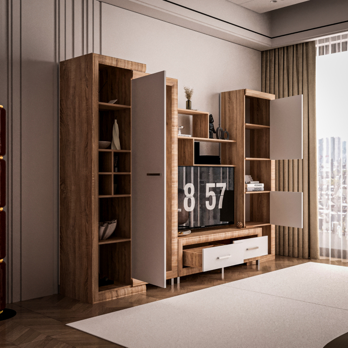 Living Sicilia 267x43x197cm Sonoma + Alb Lucios [8]