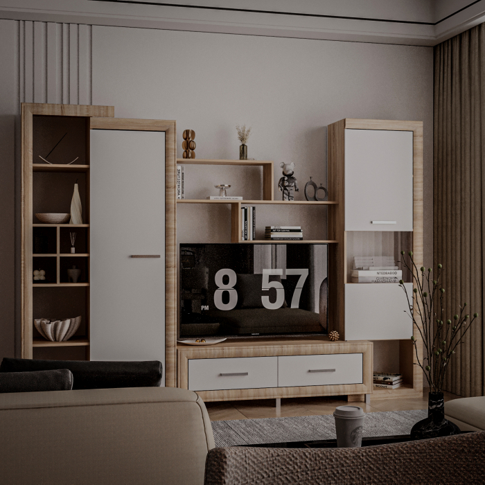 Living Sicilia 267x43x197cm Sonoma + Alb Lucios [2]