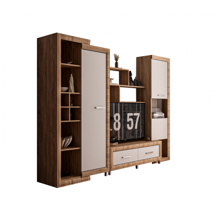 Living Sicilia 267x43x197cm Sonoma + Alb Lucios [6]