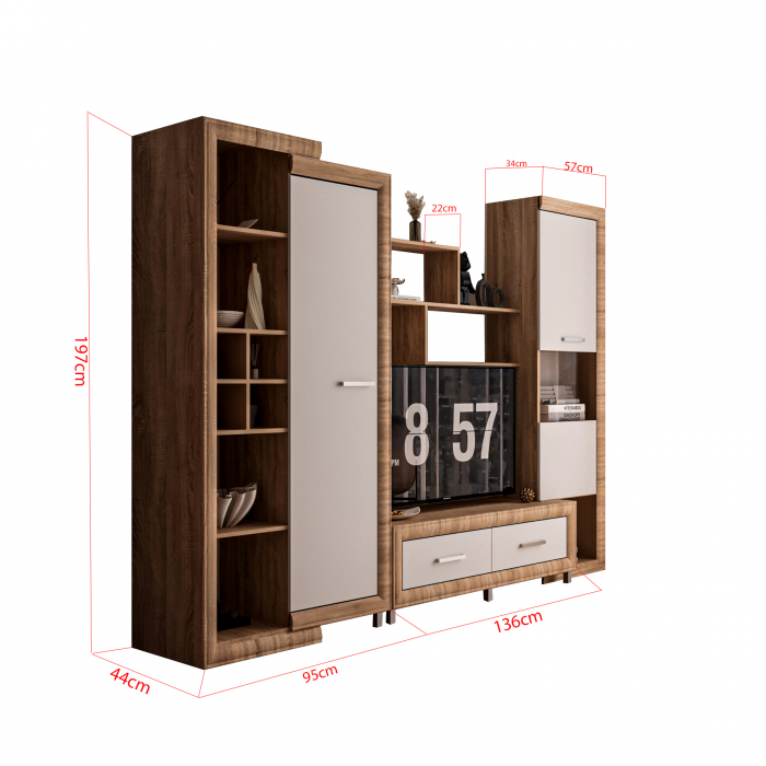 Living Sicilia 267x43x197cm Sonoma + Alb Lucios [4]