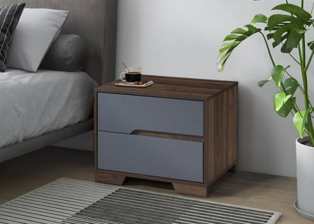 Noptiera Nora cu 2 sertare, culoare Gri + Nuc, 60x45x47cm [2]