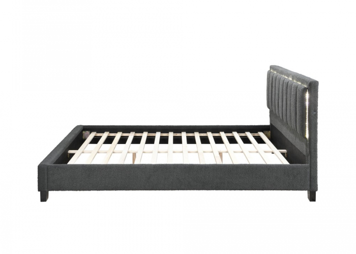 Pat tapitat Comfort 1 cu LED, 140x200, cadru din lemn cu somiera fixa, culoare Gri [6]