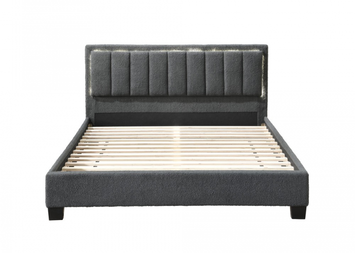 Pat tapitat Comfort 1 cu LED, 160x200, cadru din lemn cu somiera fixa, culoare Gri [4]