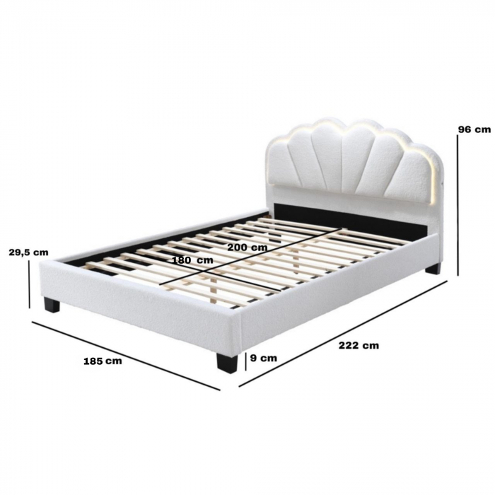 Pat tapitat Comfort 2 cu LED, 180x200, cadru din lemn cu somiera fixa, culoare Crem [6]