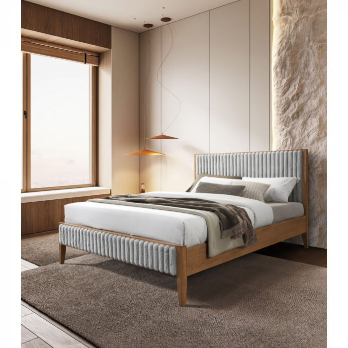 Pat tapitat din lemn Siera 140x200 culoare Gri [1]
