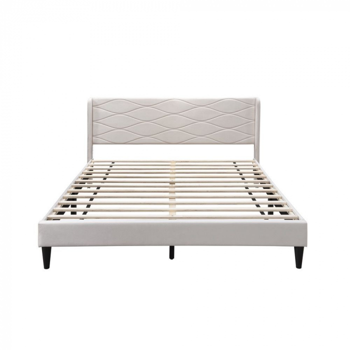 Pat tapitat Maya, 140x200, cadru din lemn cu somiera fixa, culoare Bej [3]