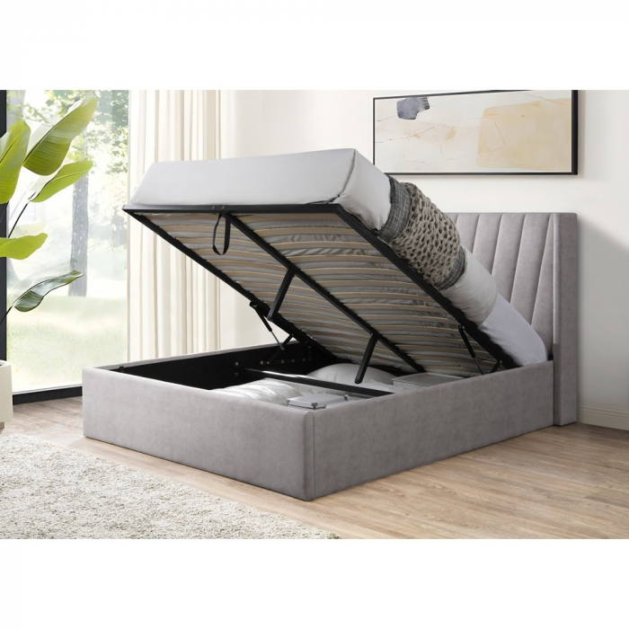 Pat tapitat Prestige 2, 180x200, cu somiera metalica rabatabila si spatiu de depozitare, culoare Crem [2]