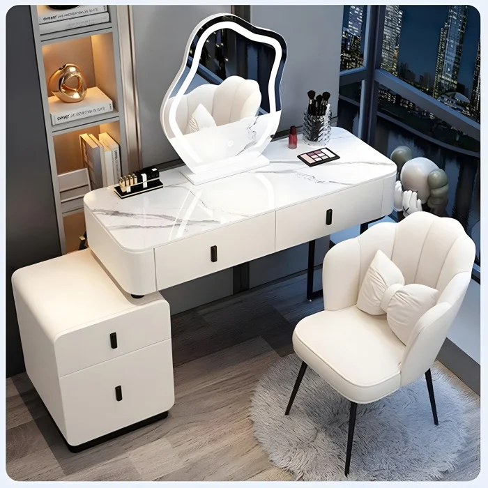 Set AMY 2, Masă de toaletă 100x40x78 pentru machiaj cu oglindă iluminată LED, Scaun 80x40x75 [1]