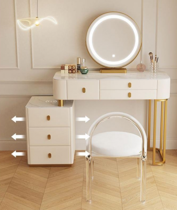 Set AMY 4, Masă de toaletă 100x40x78 pentru machiaj cu oglindă iluminată LED, Scaun INCLUS. [1]