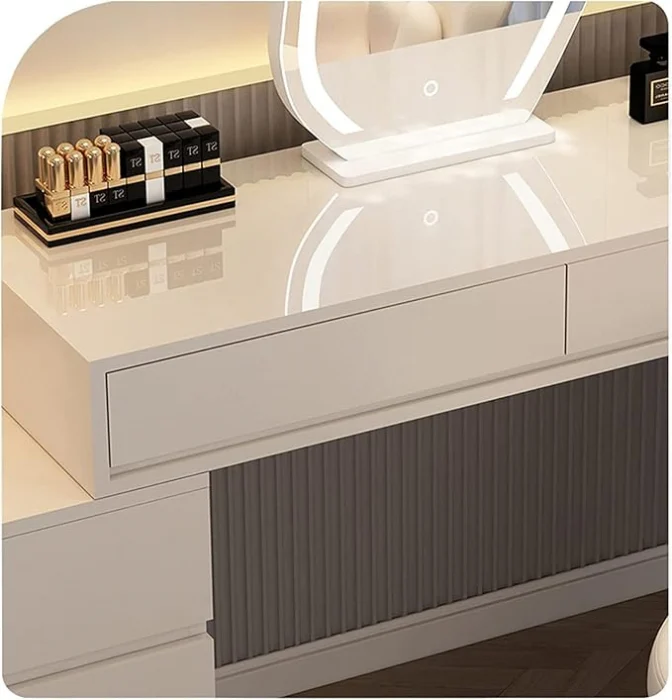 Set AMY 6, Masă de toaletă 100x40x76 pentru machiaj cu oglindă iluminată LED, Scaun INCLUS. [2]
