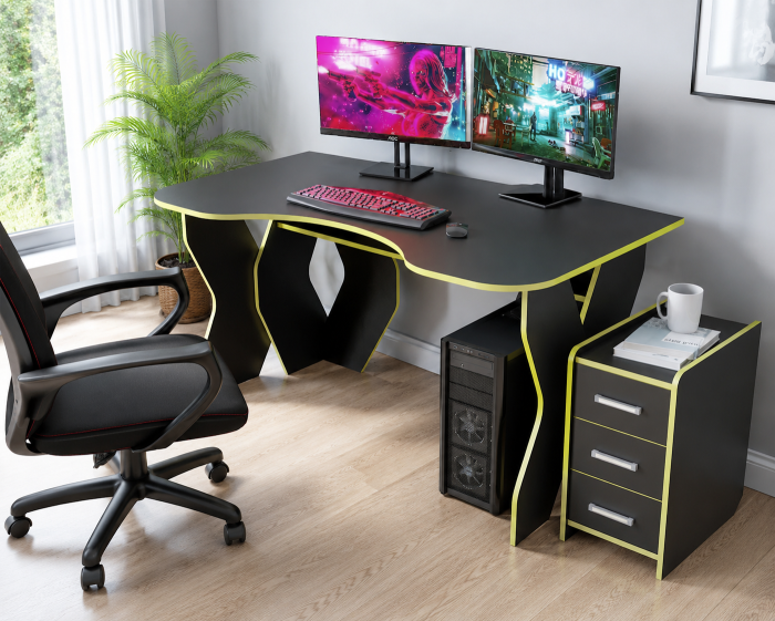 Set Birou PC cu noptiera KL 9.0 Wenge Galben [2]