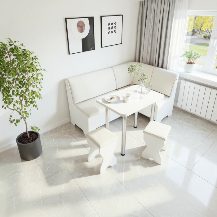 Set coltar bucatarie Tunis cu masa si 2 tabureti Alb Fildes [2]