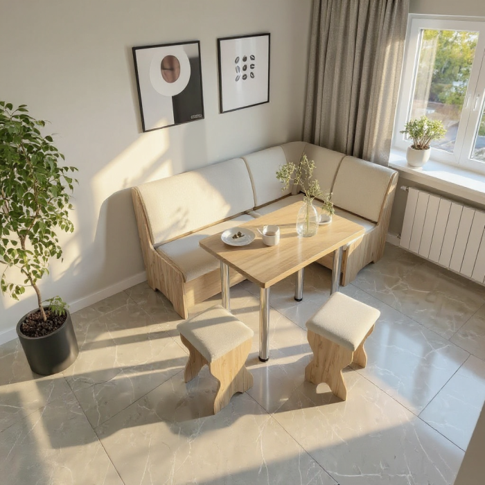 Set coltar bucatarie Tunis cu masa si 2 tabureti Stejar Aur Fildes [2]