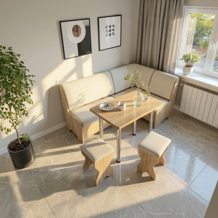 Set coltar bucatarie Tunis cu masa si 2 tabureti Stejar Aur Fildes [4]