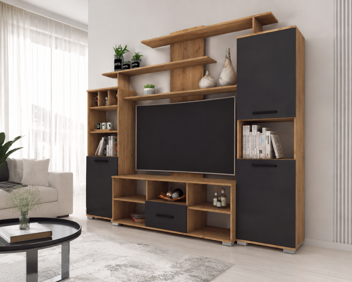 Set living Geo, 247x45x210 cm, stejar k003 / antracit [2]