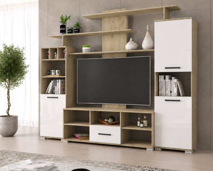 Set Living Geo Stejar K002 Acril Alb 247x45x210 cm [4]