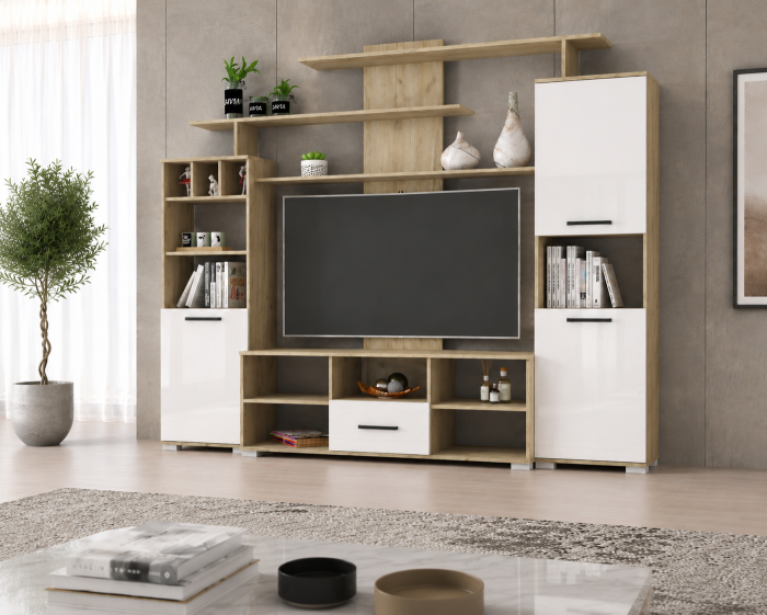 Set Living Geo Stejar K002 Acril Alb 247x45x210 cm [3]