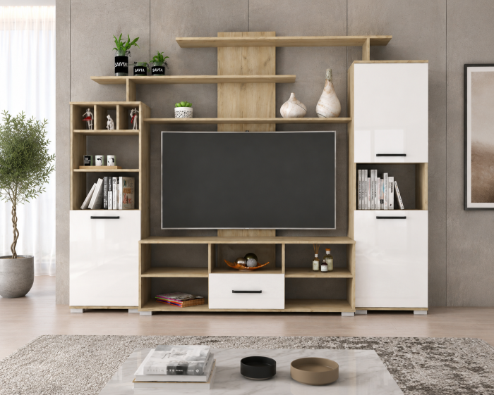 Set Living Geo Stejar K002 Acril Alb 247x45x210 cm [2]