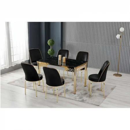 SET MASA 6 SCAUNE EXTENSIBILA LUX CULOARE NEGRU [1]