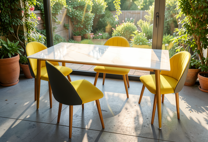Set Masa Cu 4 Scaune HA02 Gri Galben 160x80x74 cm [5]