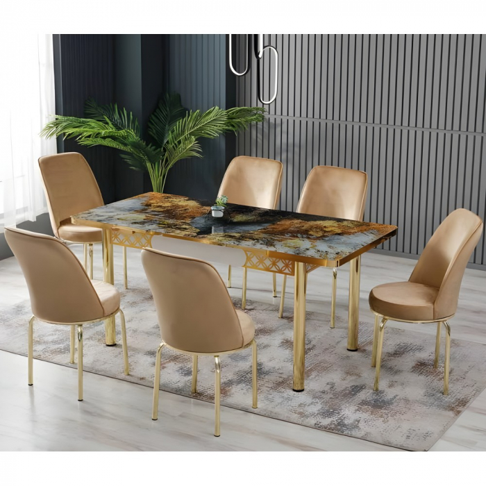 Set masa extensibila cu 6 scaune Lux Culoare Crem [1]