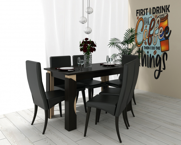 Set Masa Mario Cu 6 Scaune Tapitate RH6012C Negru [1]
