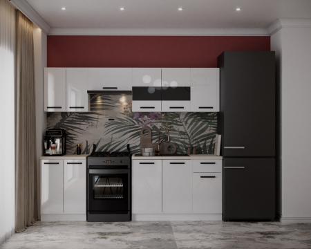 Mobila bucatarie - Bucatarie Daria, 240x60x200cm, Alb