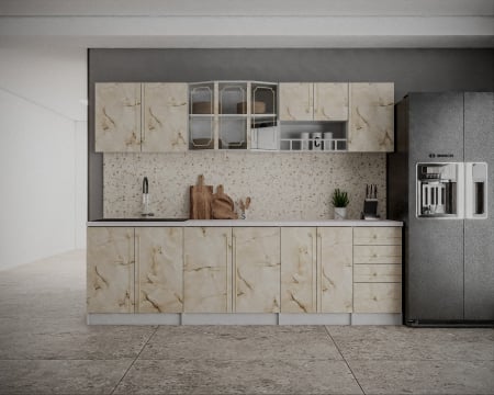 Mobila bucatarie - Bucatarie Karina, 260 x 32 / 60 x 200 cm, Marmura