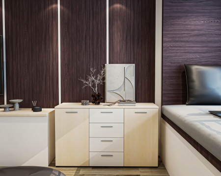 Mic mobilier - Comoda Lileia Ro, 134x41x81 cm, Sonoma/Alb