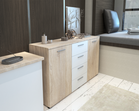 Comoda Lileia Ro, 134x41x81 cm, Sonoma/Alb [1]