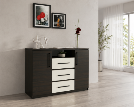 Mic mobilier - Comoda Maya, 120x45x86 cm, Wenge/Acril Alb