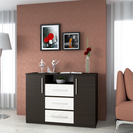 Comode - Comoda Maya, 120x45x86 cm, Wenge/Acril Alb