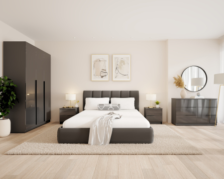 Dormitor complet - Dormitor Prestige 3U cu pat tapitat -acril antracit