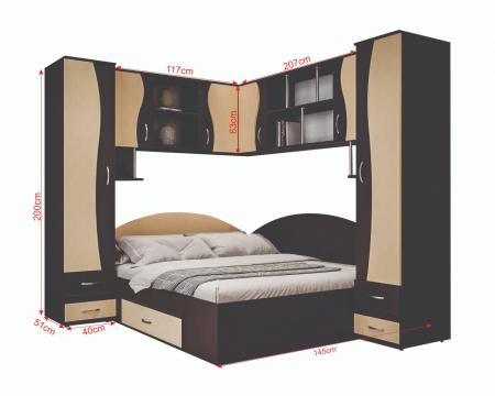 Dormitor Tineret Colt S, Wenge+Mesteacan 187x51/247x200 cm [7]