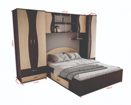 Dormitor Tineret cu D2 Wenge+Mesteacan [7]