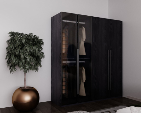 Mobila dormitor - Dressing modern SAN REMO NEGRU cu iluminare LED – 180x200x60 cm, MDF 18 mm