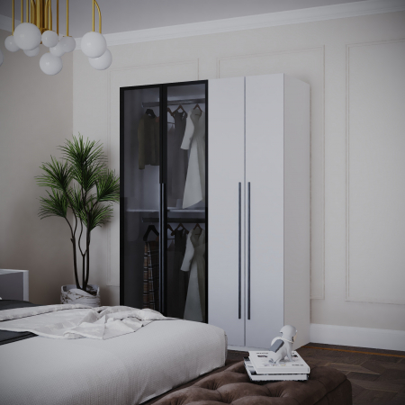 Dulapuri dormitor - DRESSING MONTREAL MDF CULOARE ALB+GRI 140x200x55