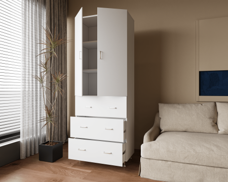 Dulap, 2U-3S, 70x35x180 cm, Alb [2]