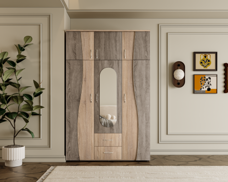 Mobila living - Dulap 3U S 120x50x198cm Sonoma+Truffe