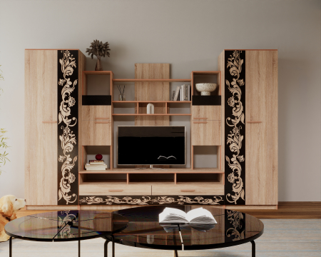 Seturi mobila living - Living Baghira RO,330x52x212 cm, Sonoma+Castan