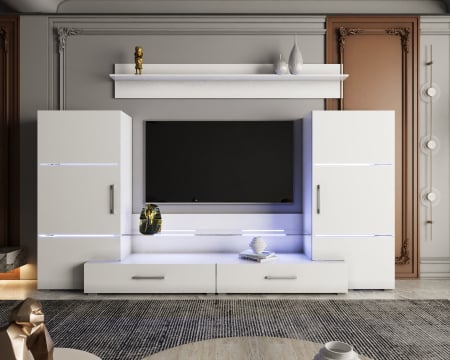 Seturi mobila living - Living Domino 280x45x140 cm, MDF Alb Lucios