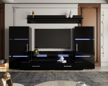 Seturi mobila living - Living Domino 280x45x140 cm, MDF Negru Lucios