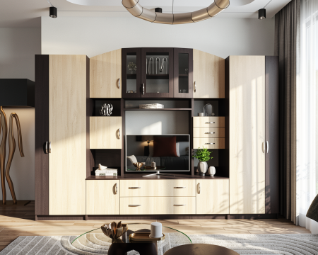 Seturi mobila living - Living Macarena 290x51x196cm, wenge/mesteacan