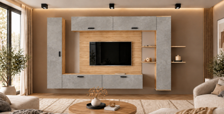 Mobila living - Living MP1 Sonoma + Pal alb, antracit, gri ciment Sonoma+Gri ciment