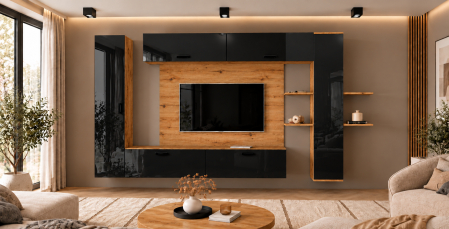 Mobila living - Living MP1 Stejar K003 + Acril alb, negru, antracit K003+NEGRU