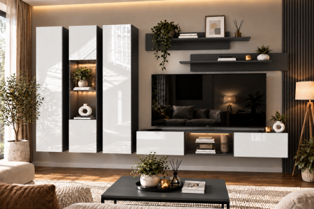Mobila living - Living MP3 Antracit + Acril cappuccino, alb, negru Antracit+Alb