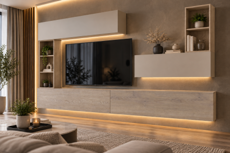 Mobila living - Living MP4 Stejar K2737 Cotta Cremona + Kasmir, Black Truffle, K519 Mouse Grey Stejar K2737 Cotta Cremona + Kasmir