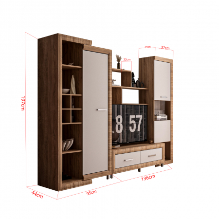 Living Sicilia 267x43x197cm Sonoma + Alb Lucios [3]