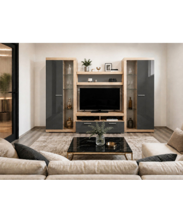 Mobila living - LIVING SONATA SONOMA+GRI ANTRACIT, 280x43x197cm