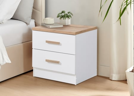 Noptiera Luna cu 2 sertare, culoare Alb+Sonoma, 50x40x50cm [1]